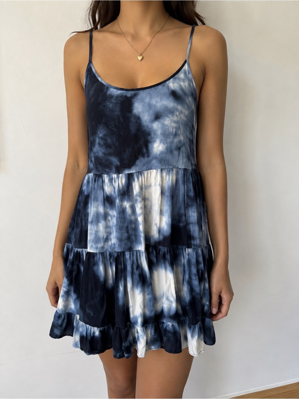 Brandy Melville Blue White Tie Dye Tiered Mini Dress One Size Y2K